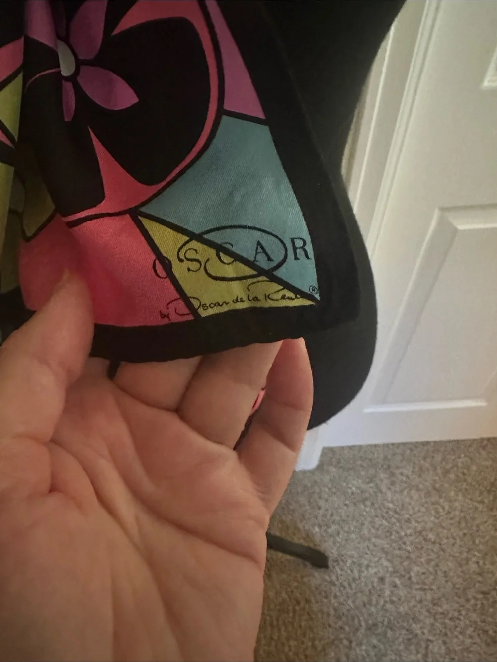 Oscar de la Renta Pink, Blue & Black Floral Silk Scarf